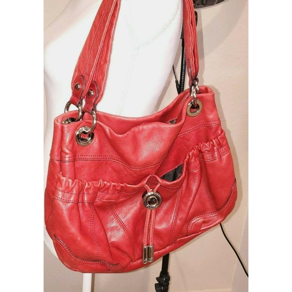 B Makowski Red Satchel w/Silver Garnishment over t
